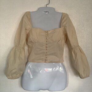 SHEIN  Womens Y2K Cropped Babydoll RUFFLE SMOCKED Top Size S Coquette Fairy